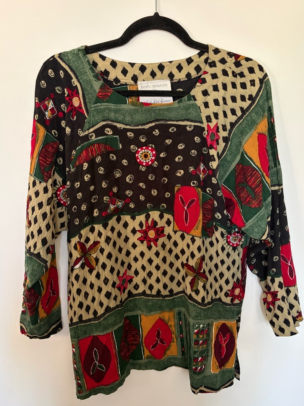 Vintage Kathleen Usherwood Periphery Saks Fifth Avenue Boho Patchwork Top - S